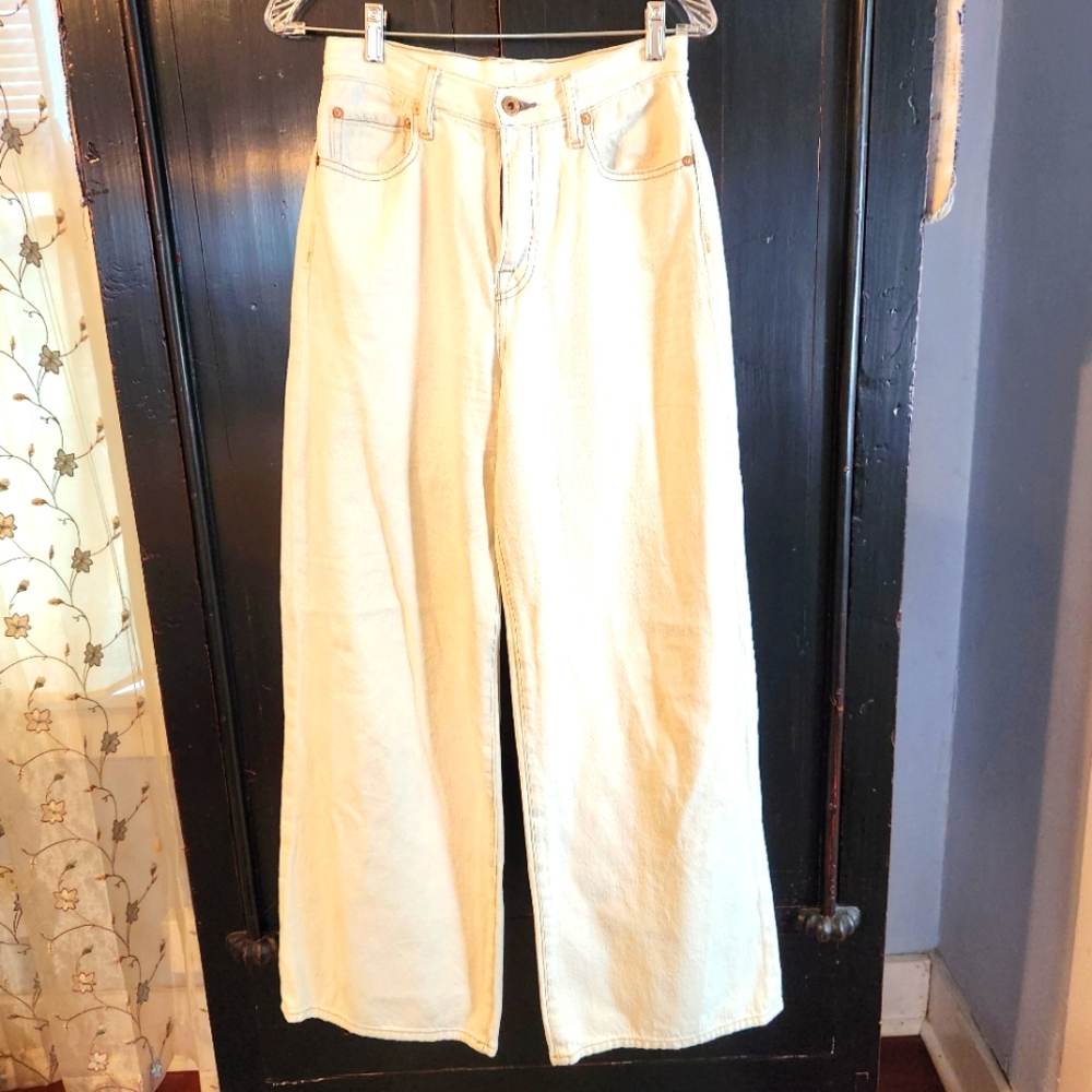 NSF Jeans Katia Wide Leg, Soft White Denim, EUC Sz 27 100% Cotton Retro Summer